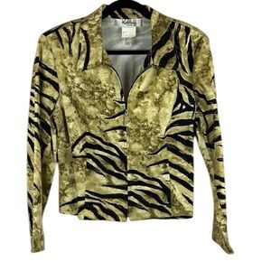 Vintage Joseph Ribkoff Zebra Print Full Zip Cotton Short Blazer Jacket Size 12